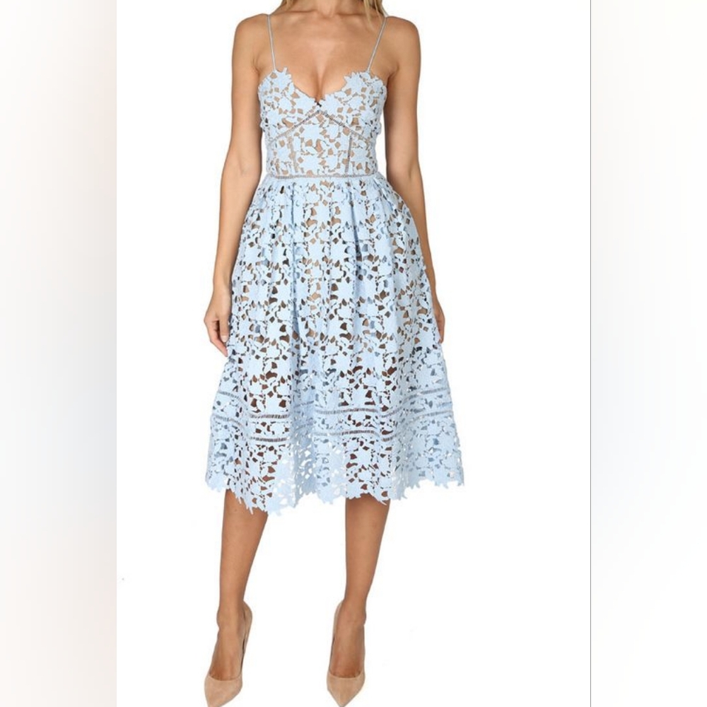 Entro Crochet Midi Dress Size Large Light Blue